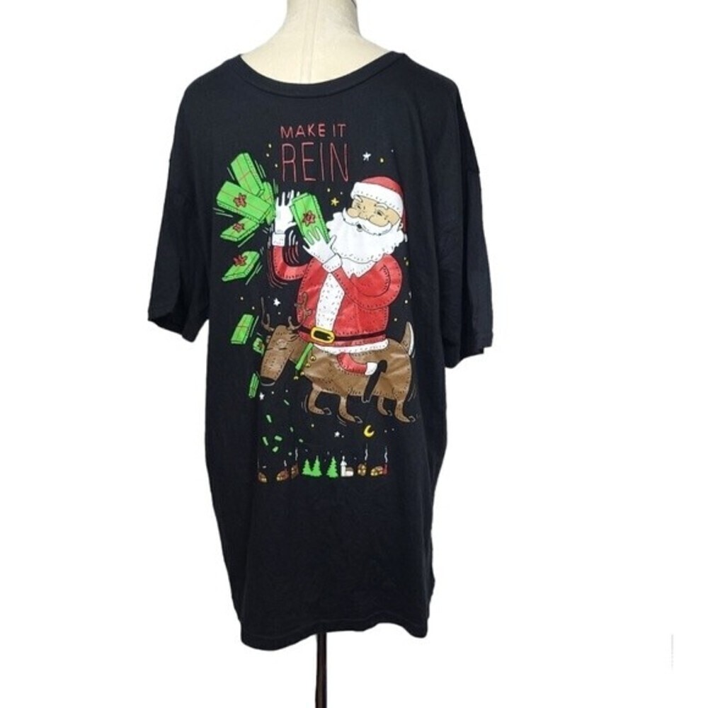 Holiday Time Make It Rein Christmas Santa Reindeer Short Sleeve Men's Shirt XL